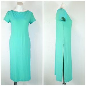 Vintage Natori Short Sleeve Laurex Jersey Midi Tunic Dress w/ High Slits Medium